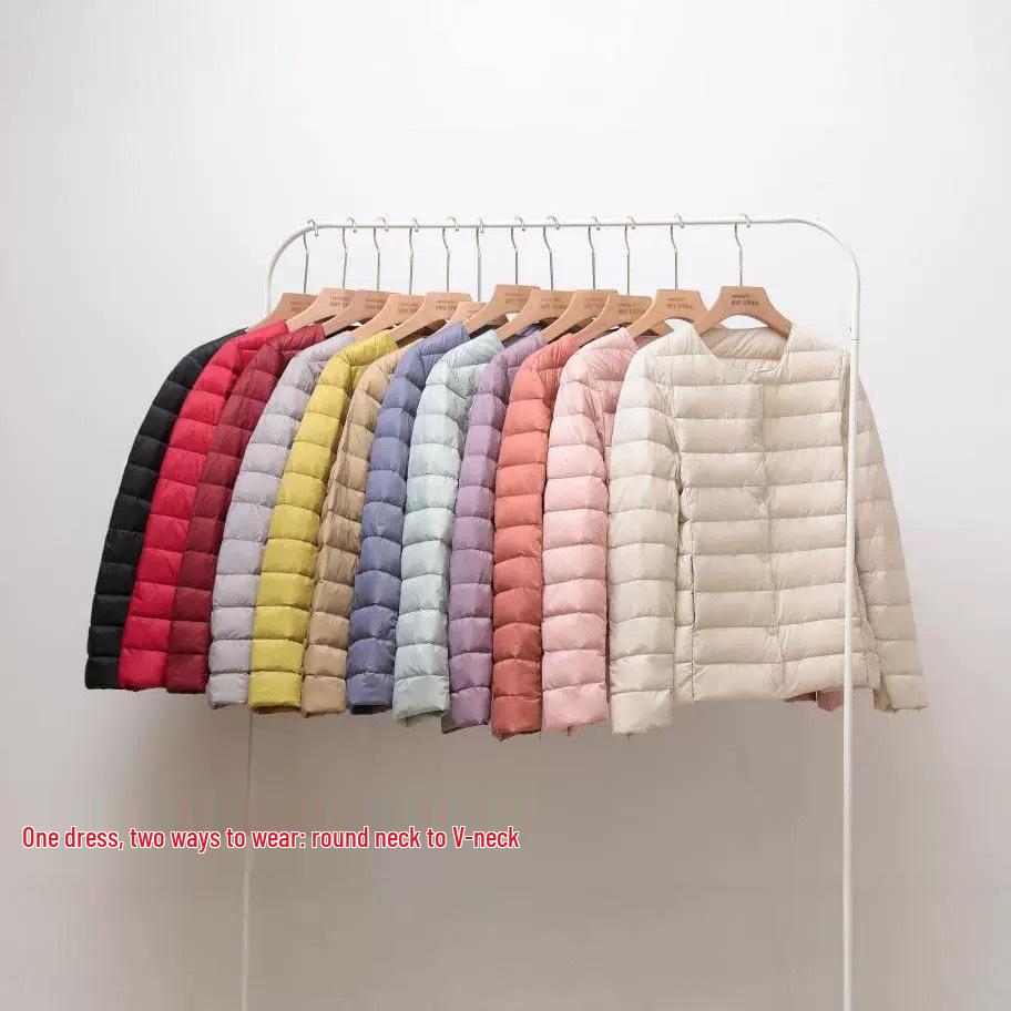 Женский легкий пуховик приталенного силуэта 2024: Короткий стиль Осень/Зима Корейская мода, Большой размер, Круглый вырез, Тонкий внутренний слой