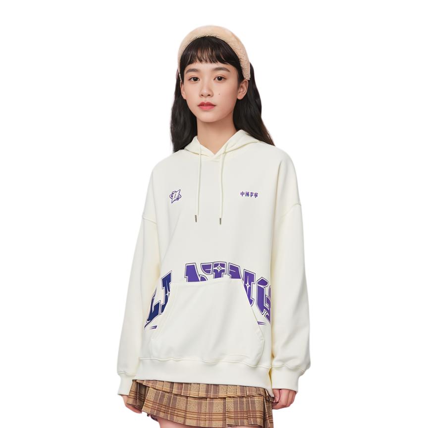 Li Ning Sweatshirts Unisex Ecru Hooded Moderate Regular AWDU349-3