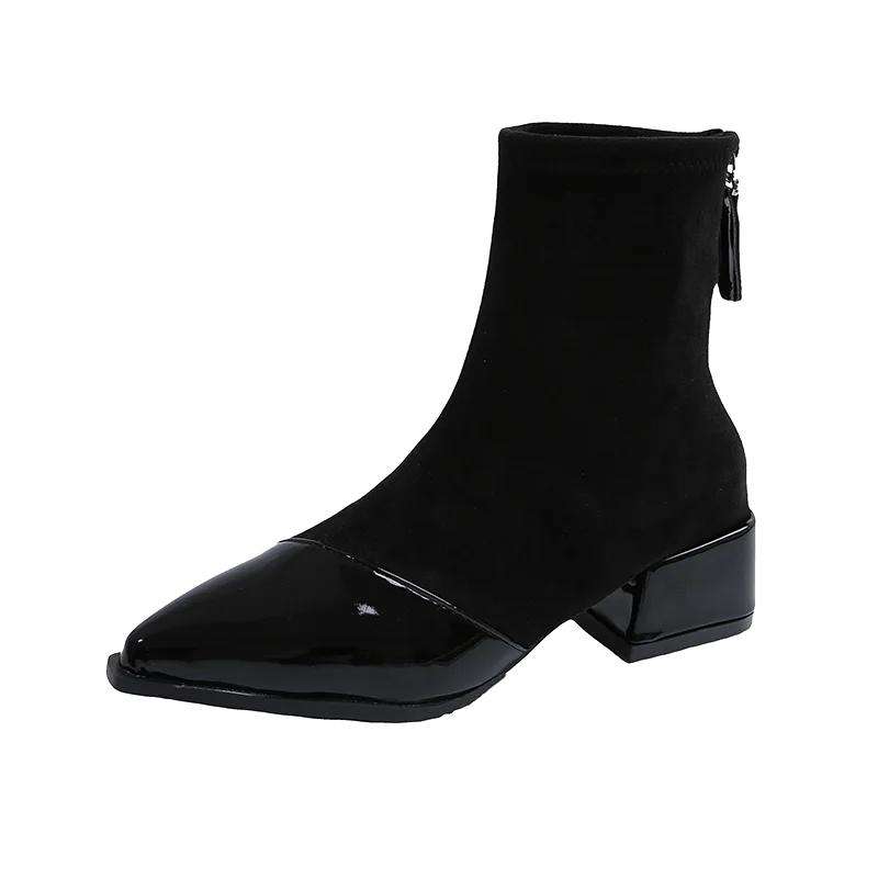 2024 Высококачественная женская обувь Ботильоны женские элегантные современные ботинки женские швейные с острым носком средний каблук сзади молния обувь женская