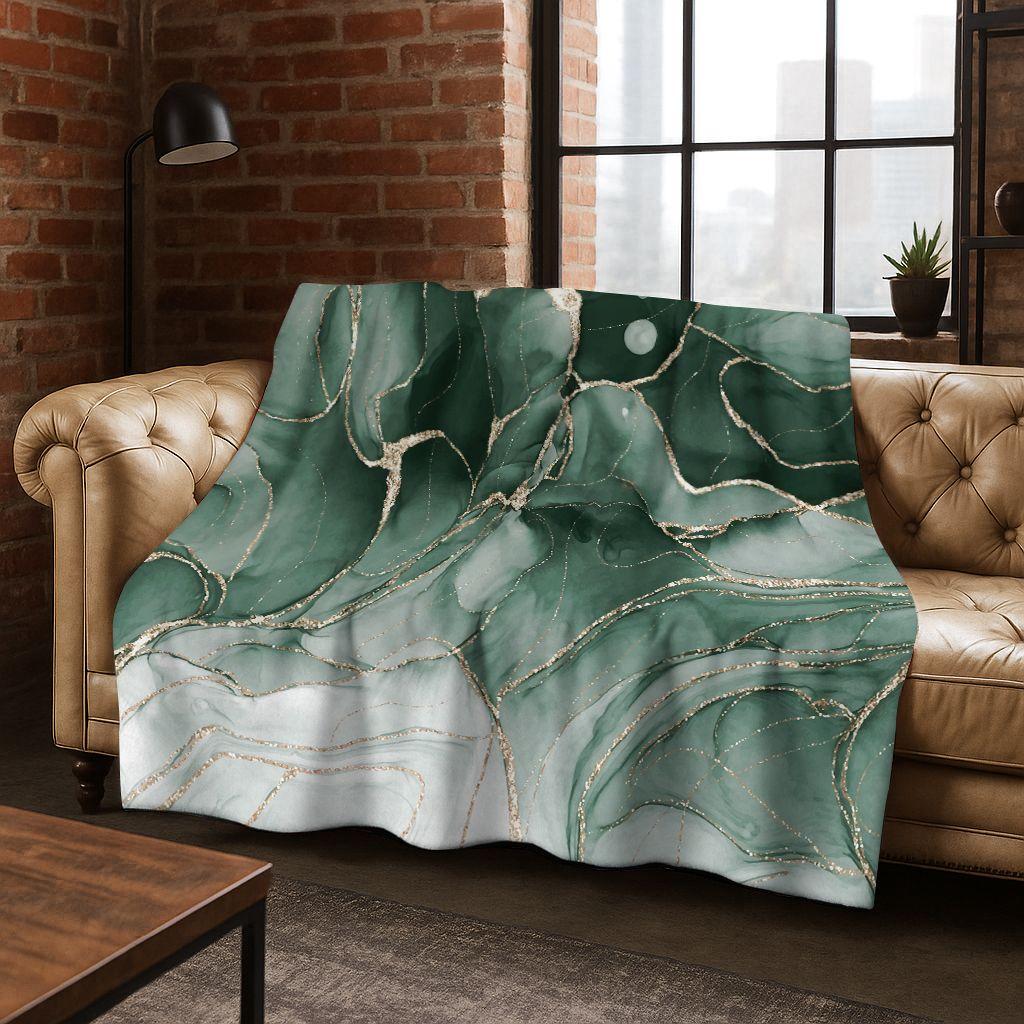 Dream Colorful Stone Texture Marble Black Green Gold Flannel Blanket,Cozy Soft Throw Blanket for Home Bedroom Bed Sofa Gift
