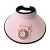 Sun Protective Hat with USB Powered Cooling Fan Breathable and Comfortable Wear Large Brims Hat for Hiking and Cycling Pink