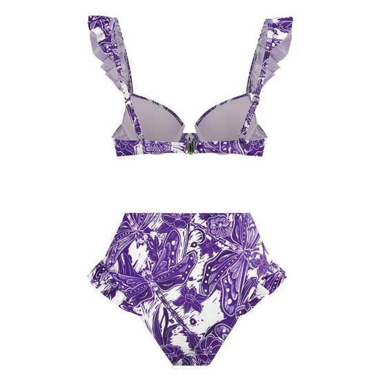 2Pcs/Set Women Summer Bikini Set Bohemia Style Ruffle Sleeve Bandeau Bra High