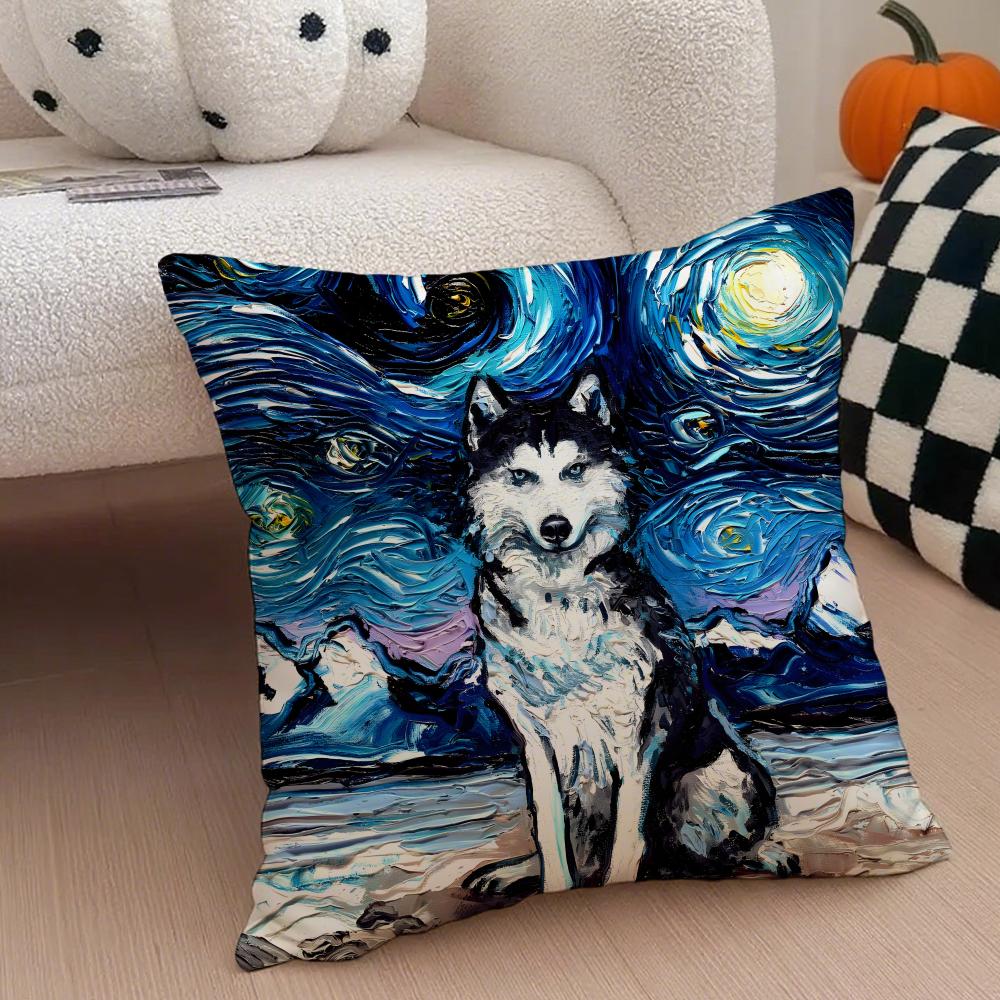 Cute funny Siberian Husky Cushion Cover Throw Pillow Cover Hidden Button Durable Polyester Chair Cushion