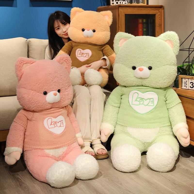 Большая плюшевая игрушка кошка в одежде, кукла кошка, детская успокаивающая тряпичная кукла, подарок на день рождения для девочки