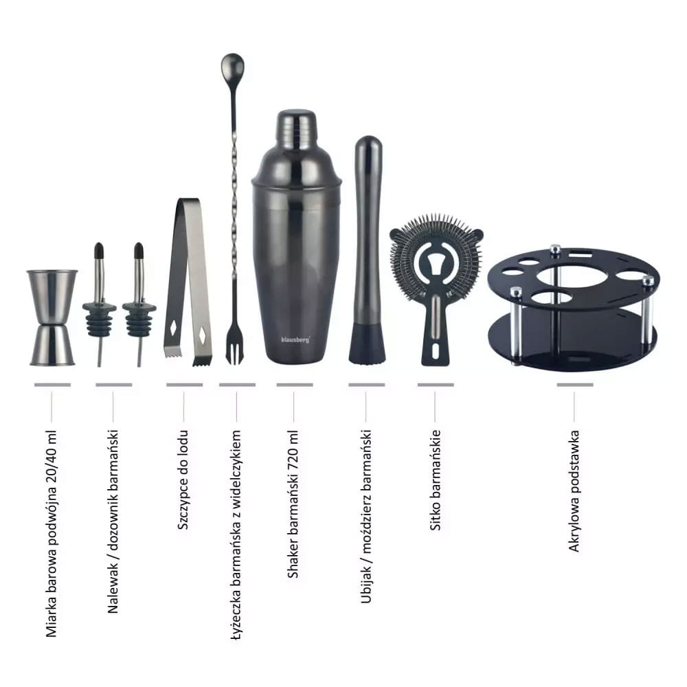 Zestaw barmański 9 elementów Shaker KLAUSBERG KB-7581 grafitowy