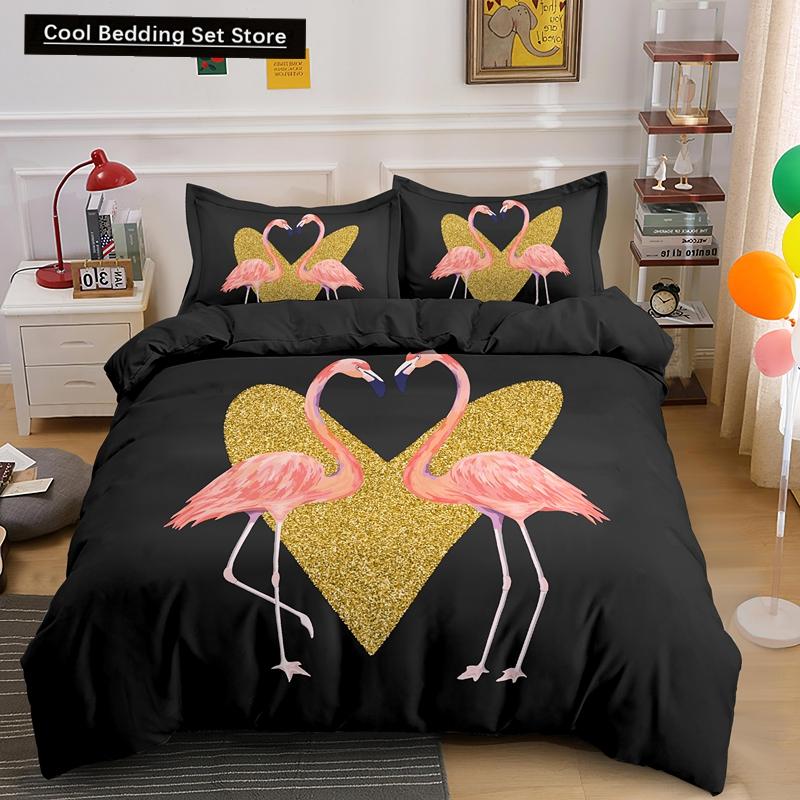 Пододеяльник с изображением животных фламинго King Queen, розовый, с тропическими птицами, комплект постельного белья для детей, подростков, взрослых, синий, мягкий, 2/3 шт., пододеяльник