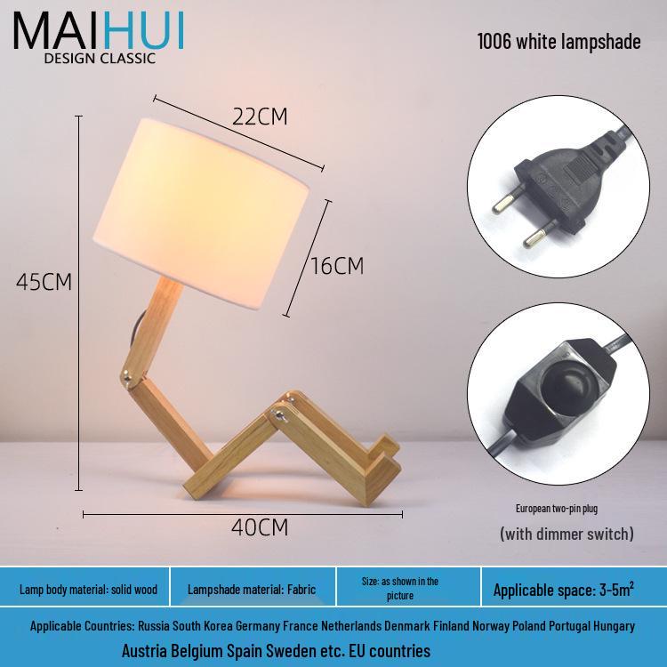 Скандинавский светодиодный прикроватный ночник из массива дерева - настольная лампа-робот