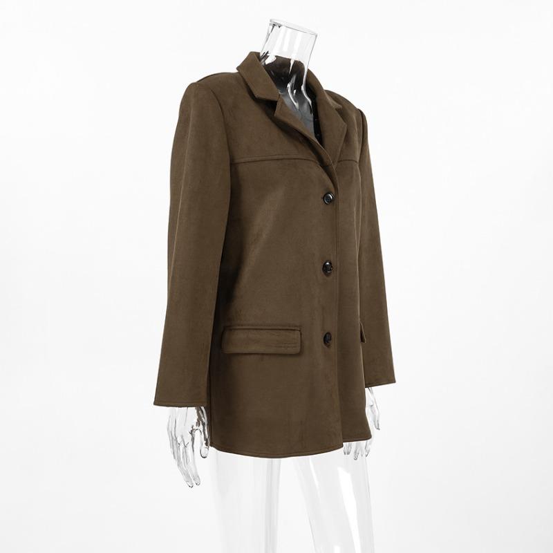 Осенне-зимнее винтажное замшевое пальто женское Design Sense утолщенное пальто средней длины с лацканами куртка женская одежда для поездок на работу