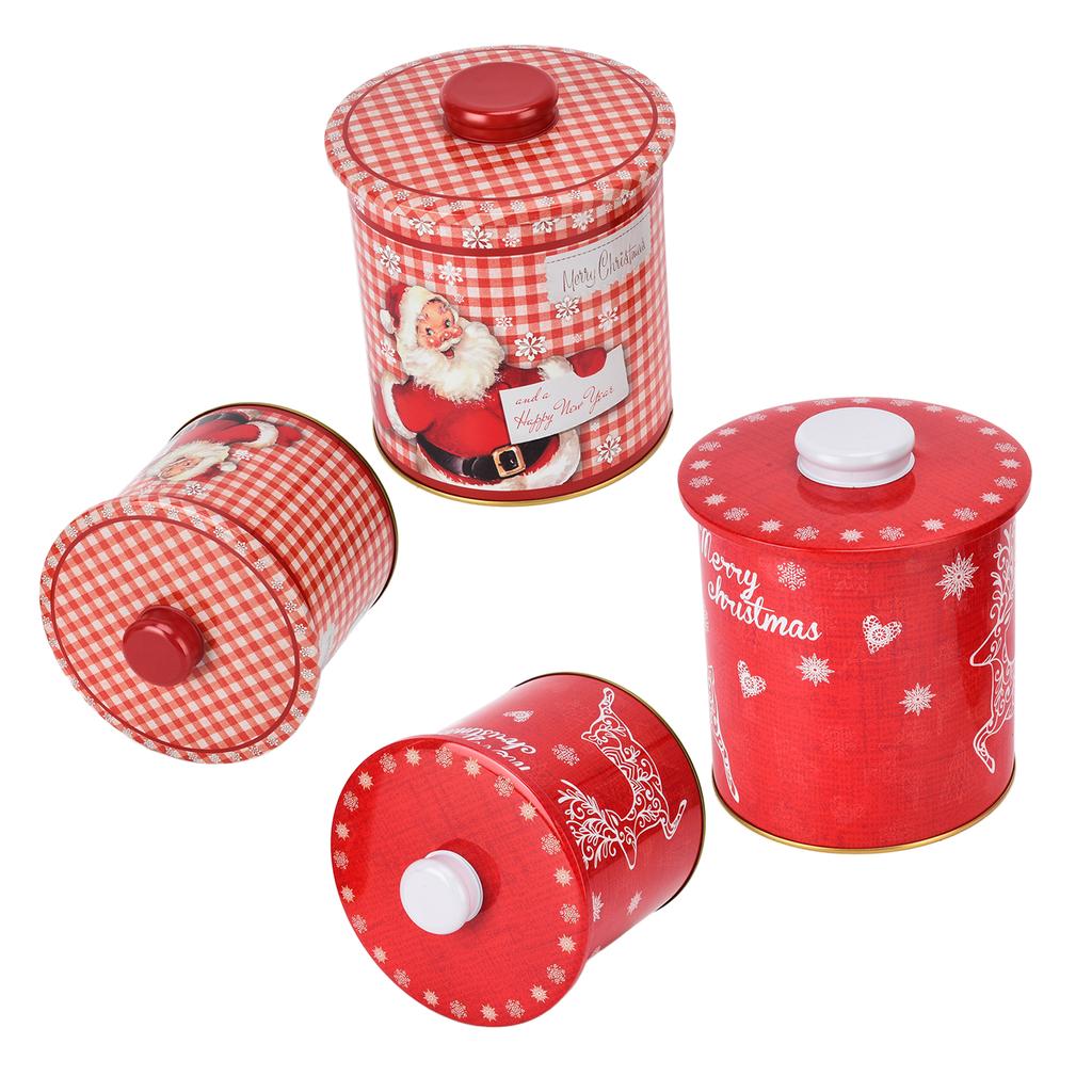 2PCS Christmas Jar with Lid Gift Candy Storage Jar Tinplate Sealed Storage Canister for Biscuits Sna