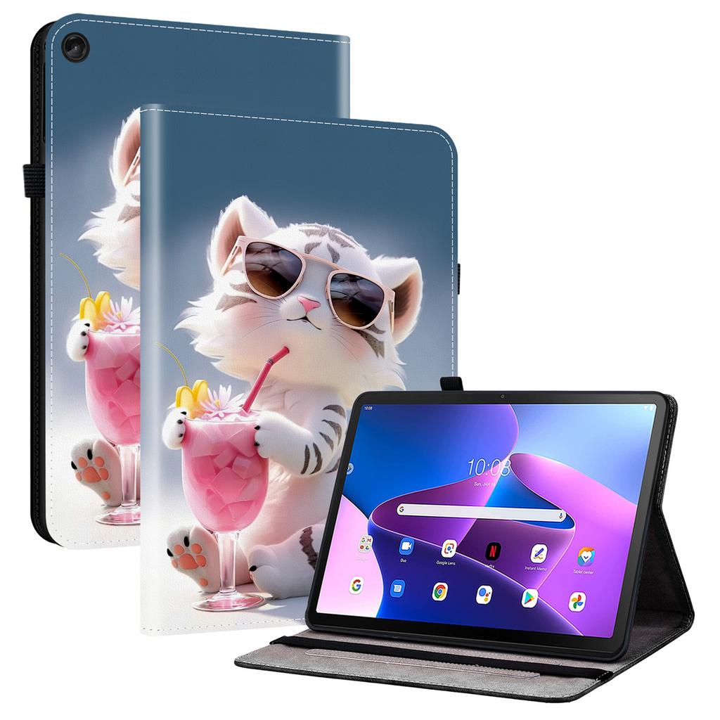 Для Lenovo Tab M10 (Ген 3) Кожаный чехол-подставка с узором и карманами для карт