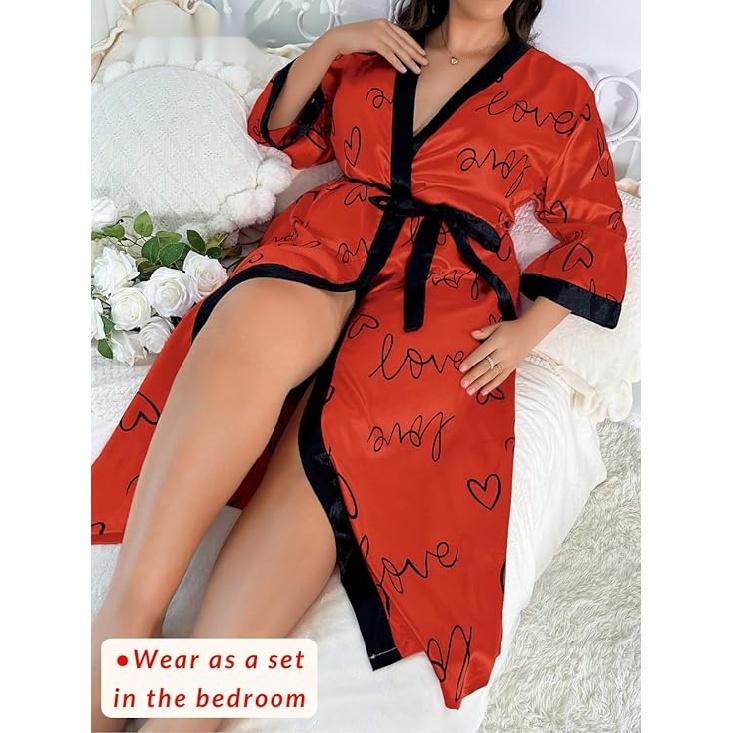 Женский халат на День святого Валентина больших размеров, сексуальный атласный халат, длинная одежда для сна