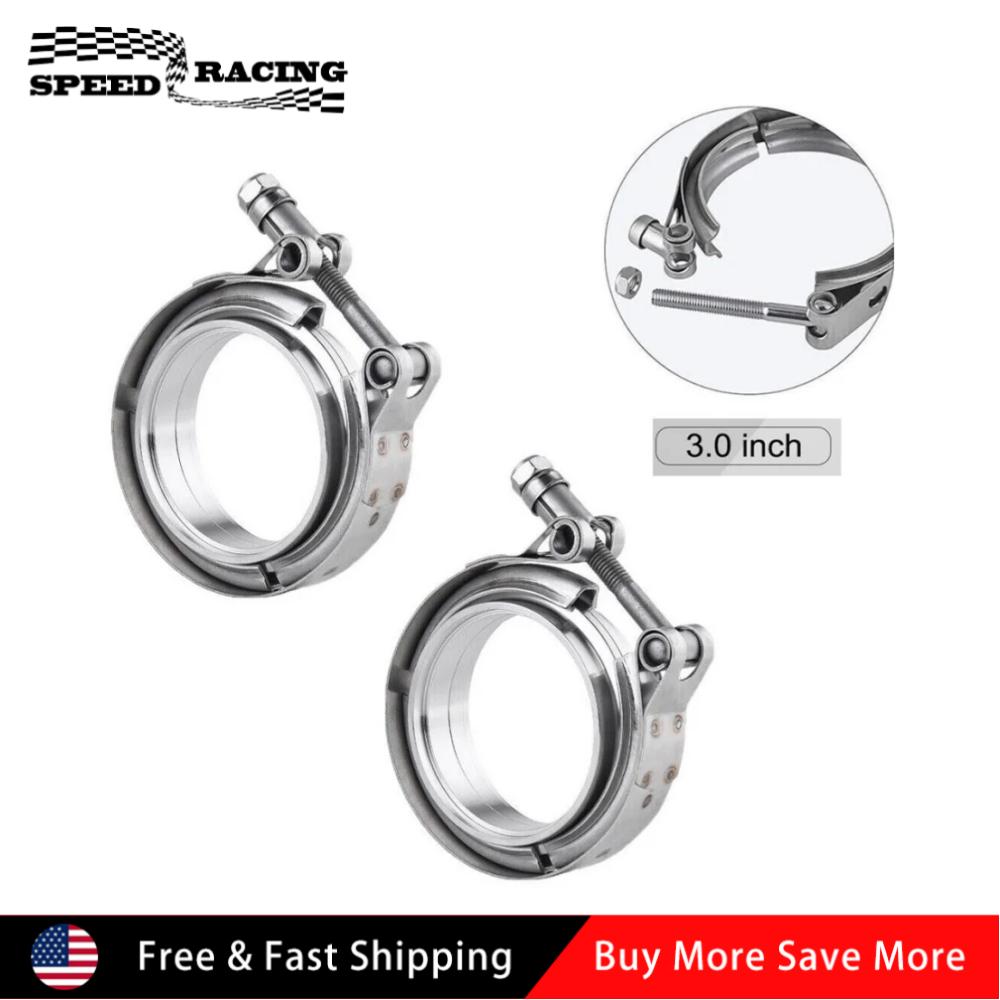 Universal 2pcs 3" V Band Stainless Steel Exhaust Clamp Kit with Mild Steel Flange Male Female For Charge Piping Exhaust Systems