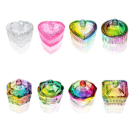 Nail Art Dappen Dish with Lid Acrylic Powder Container Holder Liquid Love Heart Square Flower Octagonal Faux Crystal Glass Cup Bowl