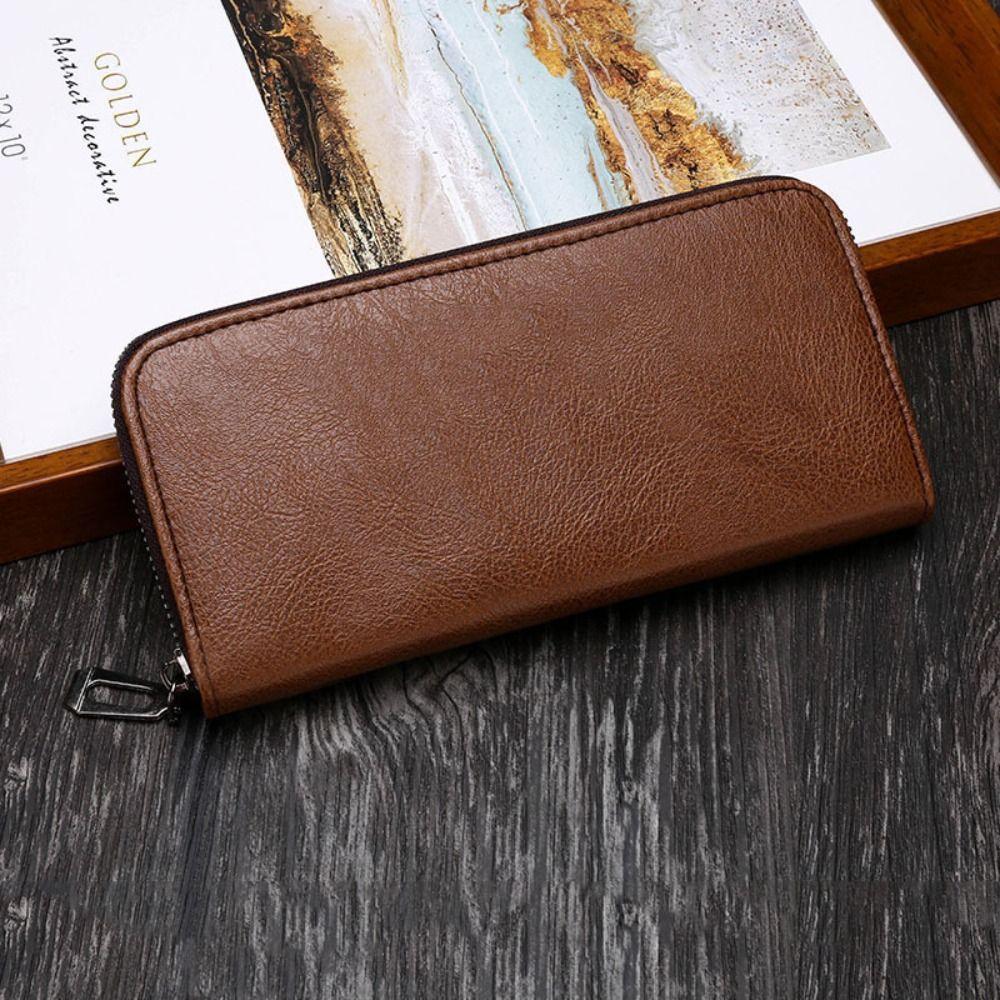 Fashion Men Long Zipper Leather Wallets Solid Color Male Business Clutch Bag Large Capacity Card Holder Mobile Phone Bag