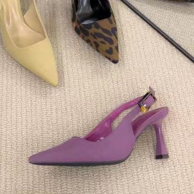 Модные темпераментные босоножки Baotou Летние новые остроносые с мелким вырезом на ремешке с леопардовым принтом на шпильке Нескользящие туфли на высоком каблуке