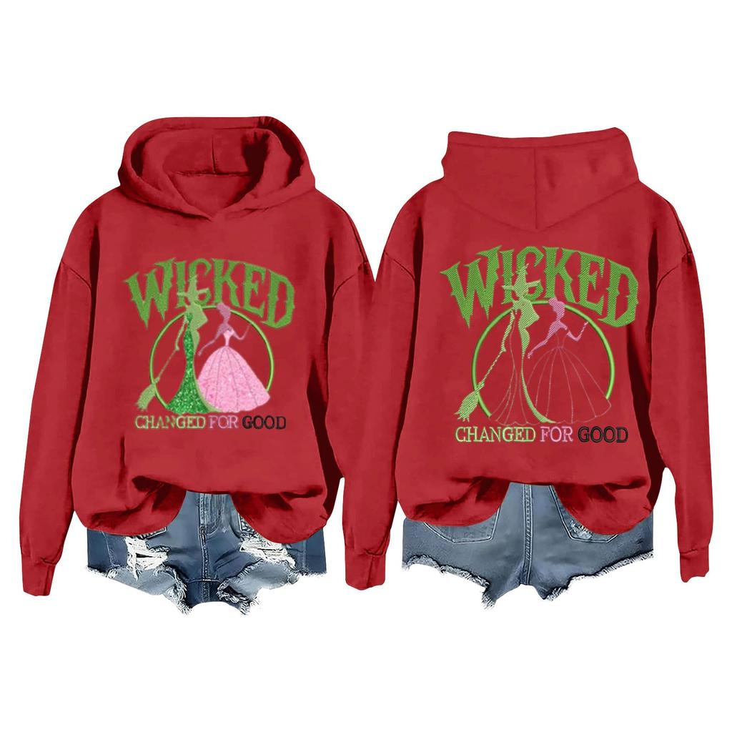 Женская повседневная толстовка с капюшоном и принтом ведьмы с длинными рукавами