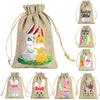10Pcs Drawstring Pouches Cute Easter Thickened Rabbit Candy Bag Reusable Bunny Gift Bags Burlap Party Favor Supplies