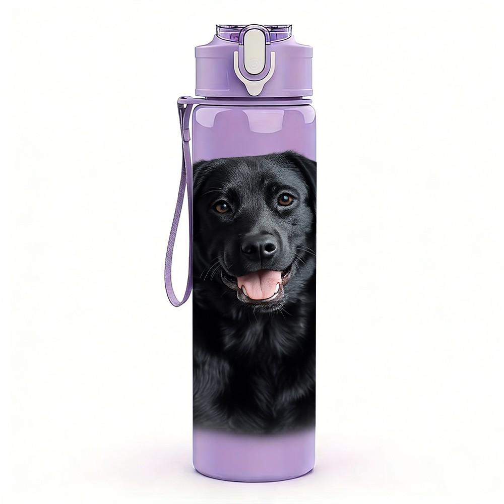 1PC Black Labrador Dog Portrait Print 750ml Color Plastic Sports Water Bottle Leakproof Flip Straw Lid Suitable for Sports Office Home Use