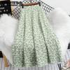Chiffon Midi Skirt with Floral Patterns Fresh Summer New Style High Waist Printed Skirt Mid Length