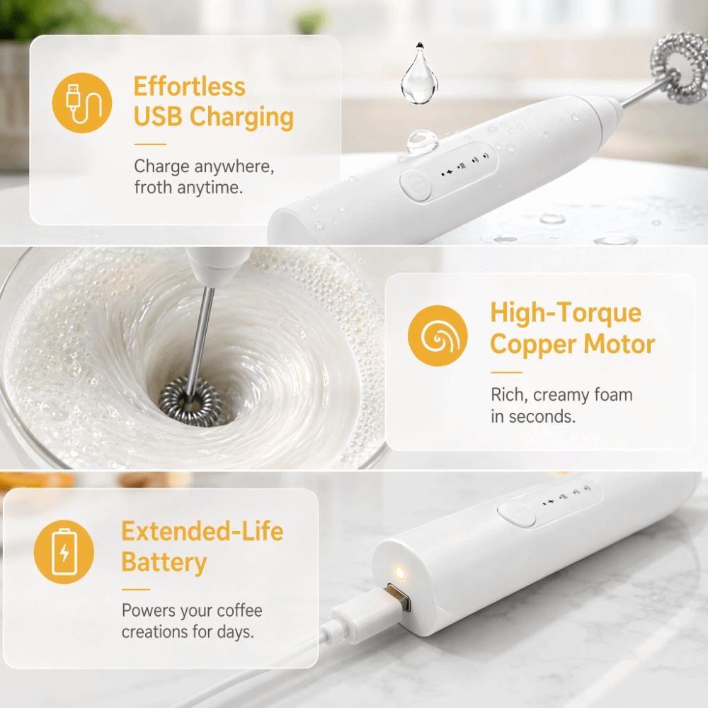 Plastic Stainless Steel Milk Frother Black White Drink Mixer Coffee Latte Matcha