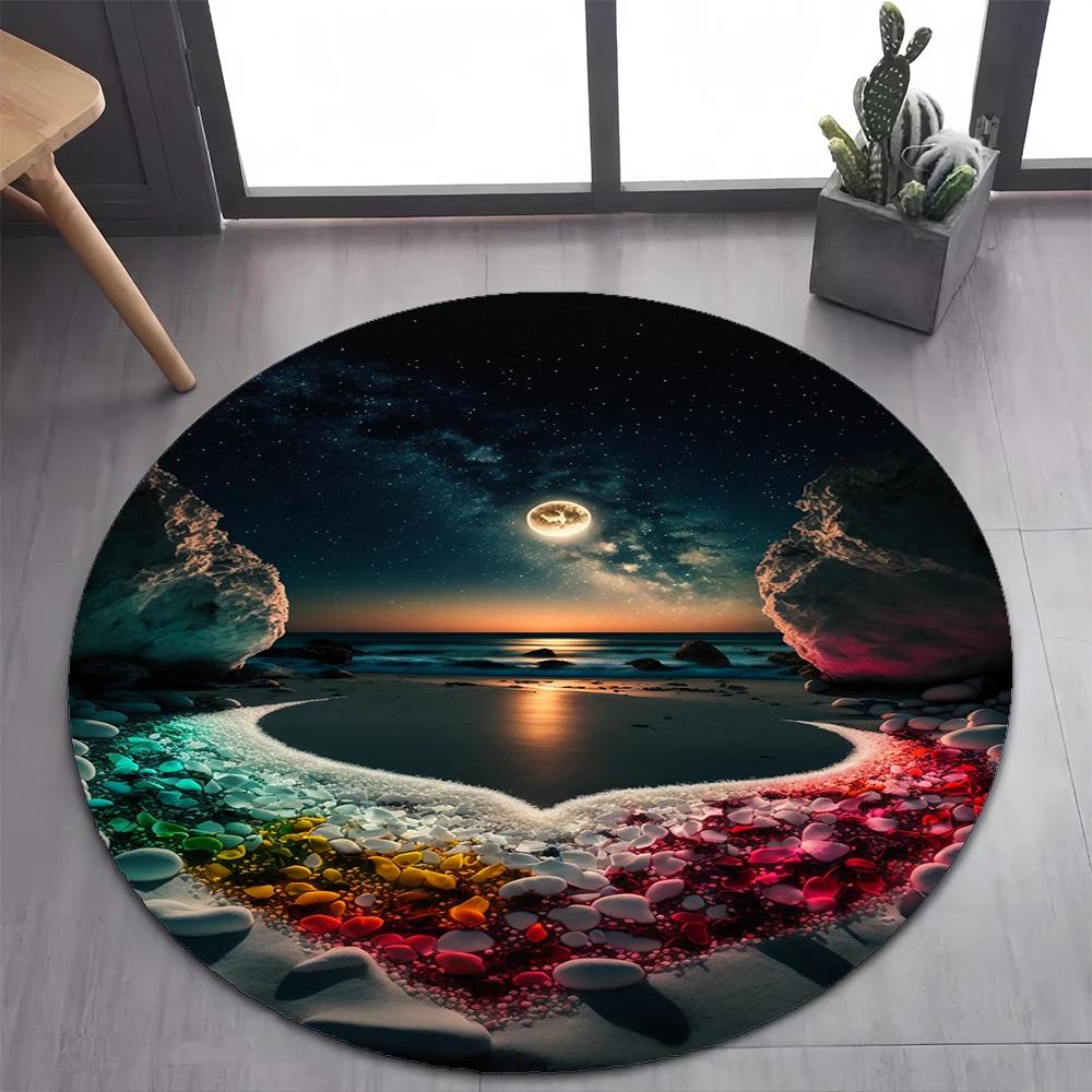Colorful Pebble Rainbow Road Beach Stone 26 Style New Round Carpet Rug for Bedroom Living Room Decoration,pet Decor Floor Mat