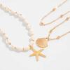 14K Gold Multi-layer Pearl Beach Starfish Shell Necklace Women's Exquisite Necklace