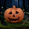 Cool Effect Pumpkin Statue Handcrafted Hand-Carved Resin Figurine Halloween Decor Tabletop Ornament for Home Party Terracotta