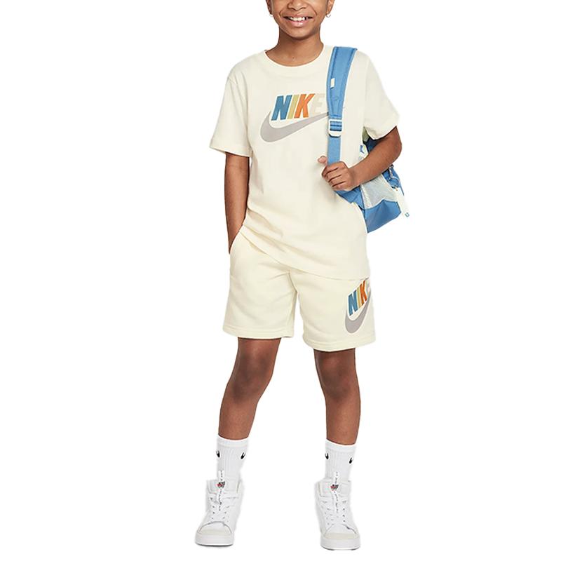Nike Спортивная одежда Дышащая Удобная Пуловер с круглым вырезом Футболка с коротким рукавом Детские топы Цвет кокосового молока FZ5178-113
