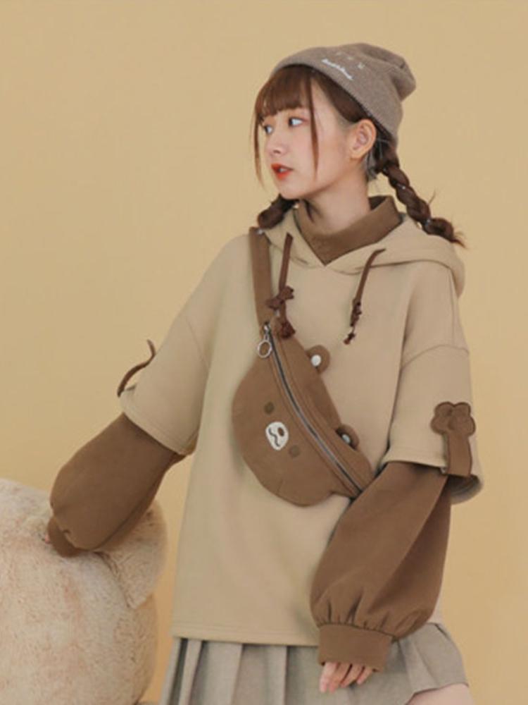 Толстовка с капюшоном в стиле Харадзюку в стиле аниме с медведем, женская корейская кавайная уличная одежда с круглым вырезом и длинными рукавами, Kpop Y2K, зимний тканевый топ