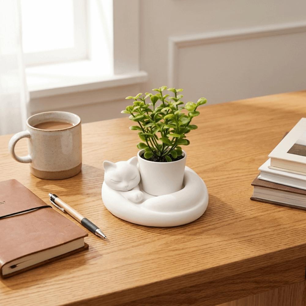 Uniquely Cat Sleeping Flowerpot 3D Printed Succulent Pot Cat-Shaped Planter Pot Study Room