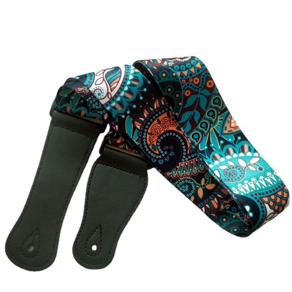 Регулируемый кожаный и тканевый гитарный ремень в этническом стиле с различными узорами для акустических и бас-гитар