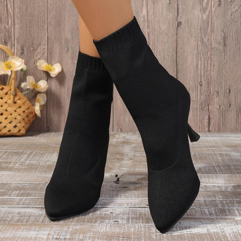 WinterHigh Quality Women's Boots Fashion Solid Color Pointed Toe Cloth Stiletto High Heel Women's Short Boots