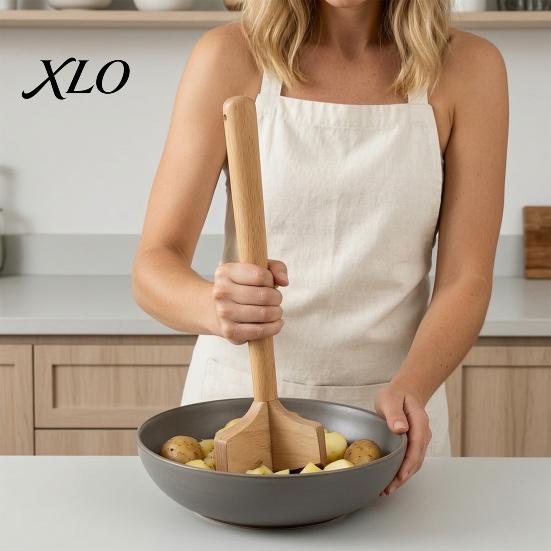 Wooden Potato Masher Wood Masher, Ergonomic Comfortable Grip Manual Beef Chopper Handheld for Avocado Tool, Non-Toxic Durable Utensil Cooking