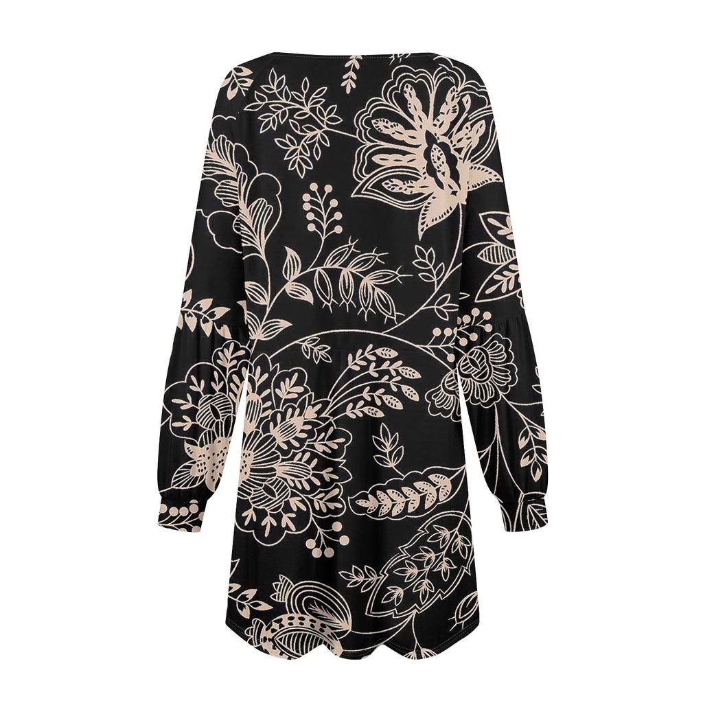 Модное женское платье трапециевидной формы с длинным рукавом. Осенний повседневный пуловер с круглым вырезом. Свободное платье с карманами.