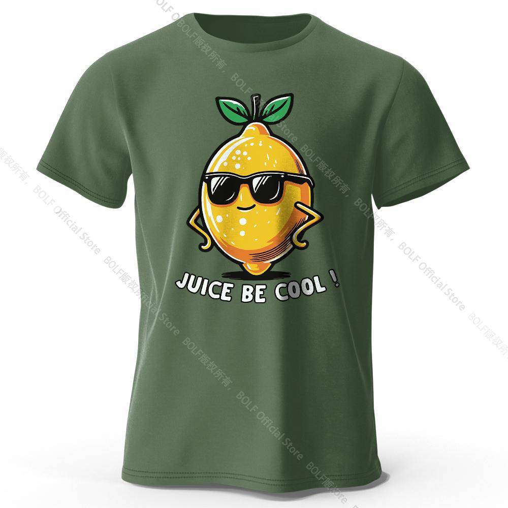 Men's Juice Be Cool Printed T-Shirt 100% Cotton Oversized Fruit Pun Graphic Tees for Women Summer Tops Chill Streetwear