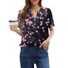 Women's Fashionable Casual Short Sleeve Button Print V-Neck Pullover Top