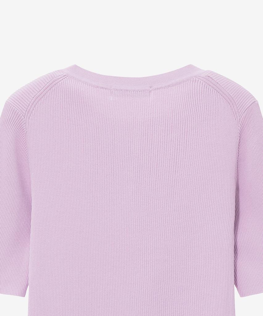 BASIC HOUSE Women'S Rayon Ribbed Short Sleeve Sweater Lavender Lzkt3204