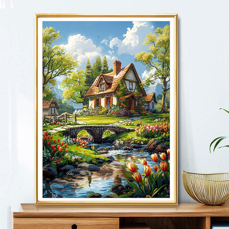 5d DIY Diamond Painting Cross Stitch Garden Cottage Scenery Diamond Embroidery Mosaic Full Round Drill Home Decor