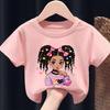 Colorful Cute BLACK GIRL Print Girls Soft and Stretchy Round Neck Short Sleeve T-shirt Kids Clothes Clothes Girls Clothes