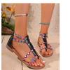 Fashion Bohemian Style Mixed Color Flat Sandals For Women 2025 Summer Pinch Narrow Band Zip Cover Heel Roman