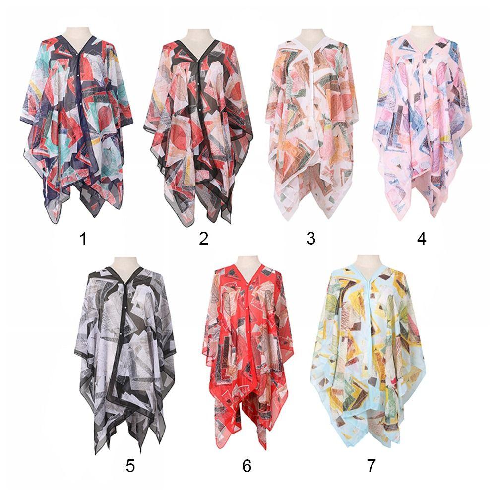Geometric Patterns Chiffon Shawl Multicolor Suncreen Cardigan Fashion Beach Towel Summer