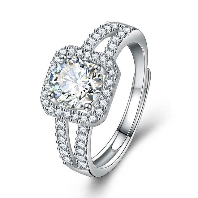 ANENJERY Круглое обручальное кольцо в форме сердца со сверкающим цирконием в один карат для женщин, классическое изящное открытое кольцо Bague Anillo