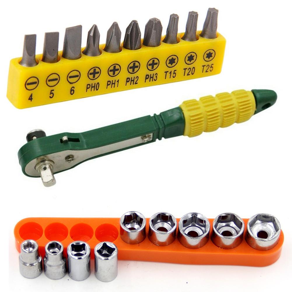 Mini 1/4 Screwdriver Rod Quick Ratchet Wrench Socket 5-13mm 1/4inch Driver Screwdriver Bits T10/T20/T25