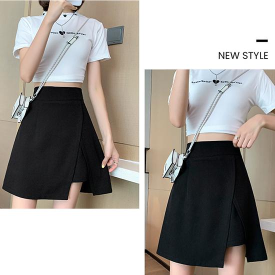 Юбка средней длины, плиссированная юбка, летняя женская юбка-трапеция, тонкая и слегка пухлая, короткая юбка с разрезом, большой размер с высокой талией, черные завернутые ягодицы