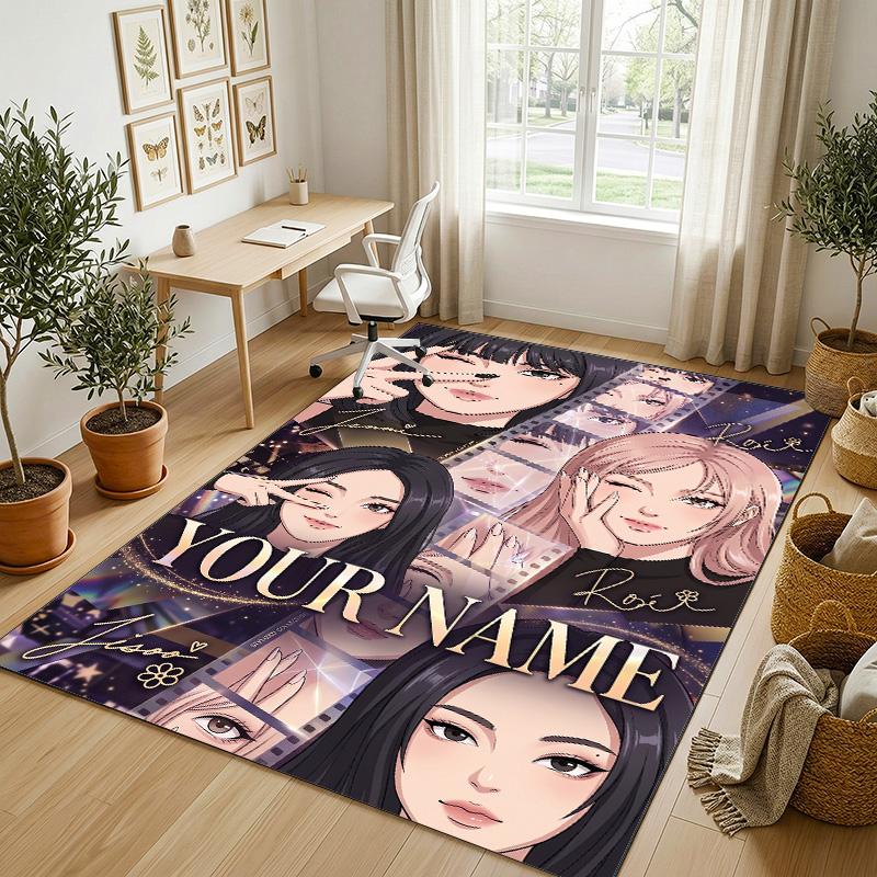 Personalized Crystal Velvet Carpet,BLACKPINK Custom Printed Name, Plush Area Rug For Home Indoor Decor