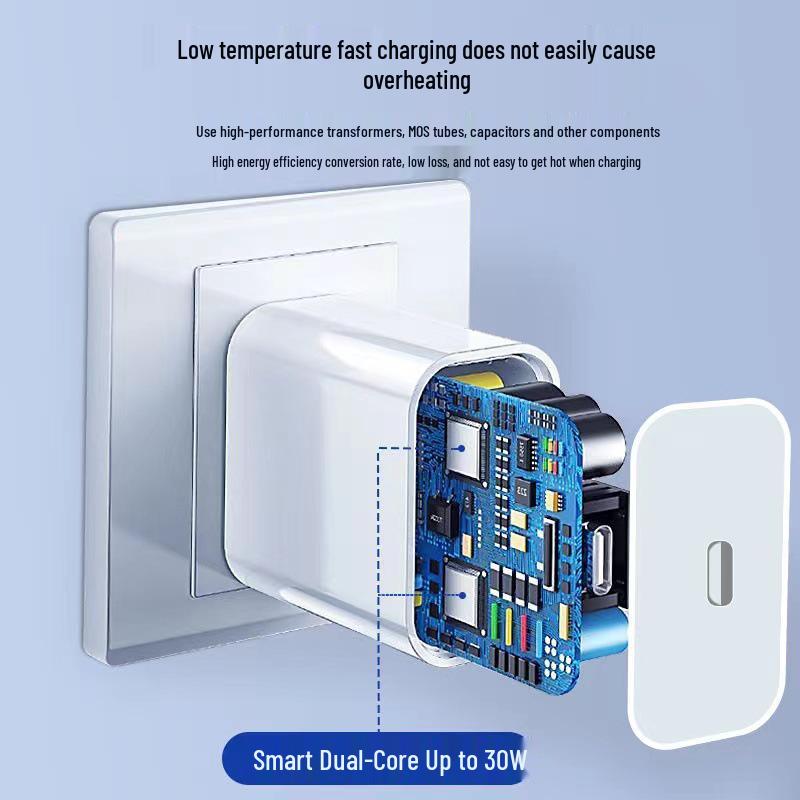 Набор для быстрой зарядки PD30W: Совместим с Apple 8/17 Pro, Сертифицирован 3C, Двойной кабель Type-C.
