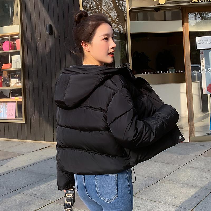 Женские осенне-зимние однотонные с капюшоном длинные рукава на молнии, свободные универсальные теплые хлопковые короткие куртки-пальто