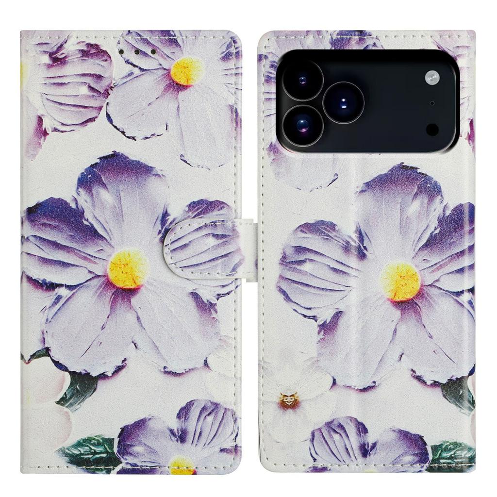 For iPhone 17 Pro Case Pattern Printing Wallet Stand Flip Leather Phone Cover with Strap