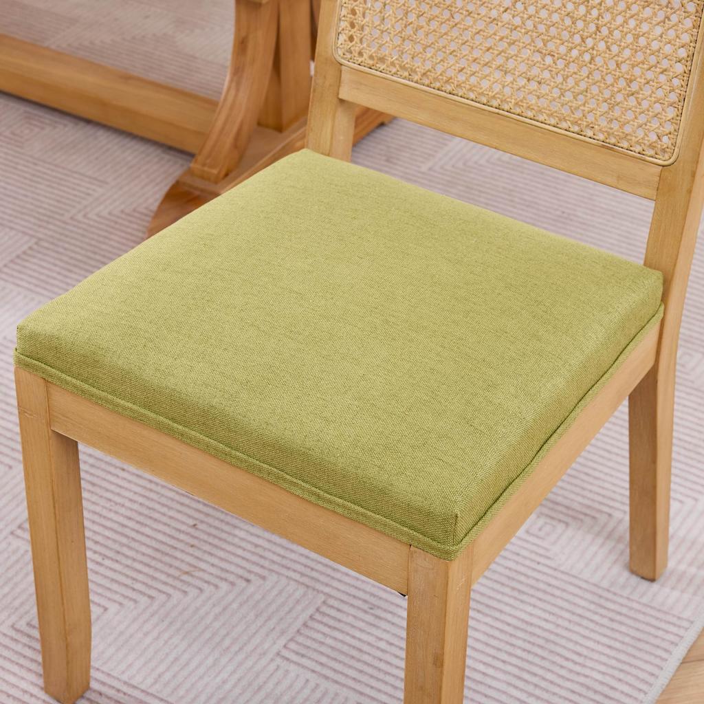 Rattan Dining Chairs Set of 2,Farmhouse Chairs with Cane Back,Mid Century Chairs with Hardwood Frame,Sponge & S-Spring Cushion, Olive Green,DE2883OL