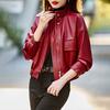 Red Short Soft Leather Jacket for Women Spring Autumn Loose Fit Casual Coat Petite Size
